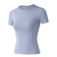thumbnail image 5 of Ediodpoh Women's Fashion T Shirt Slim Fit Short Sleeve Round Neck Top for Casual Yoga Workout Daily Wear Comfortable Stretch Tee with Line Design with Jeans Skirts Womens Tshirts Light Blue M, 5 of 6