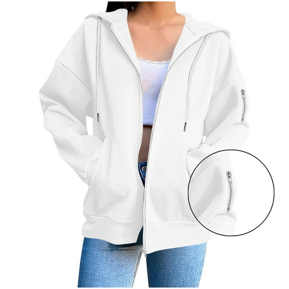 Ailaofu Women's Casual Oversized Zip Up Hoodie Sweatshirt Long Sleeve Drawstring Hooded Jacket Everyday Wear Pockets