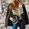 thumbnail image 6 of Women Fall Winter Half Zip Striped Pullover Sweaters Trendy V Neck Oversized Long Sleeve Knit Clothes Cream White M, 6 of 7