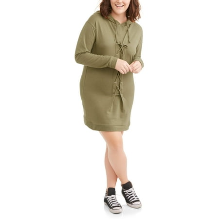 Juniors' Plus Long Sleeve Corset Lace Up Sweatshirt Dress
