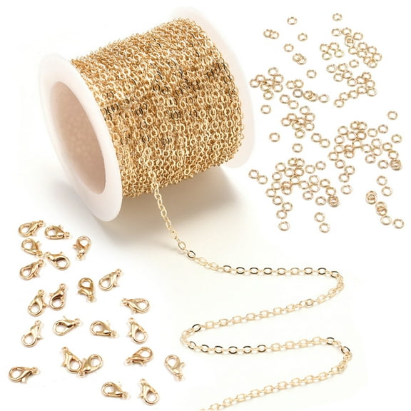 LELE LIFE 32.8Ft Necklace Chain for Jewelry Making Supplies, 2mm Necklace Chains Bracelet Chains, Gold Plated Necklace Making Kit with 30 Lobster Clasps   100 Jump Rings, Gold