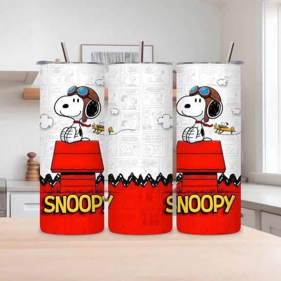 Cute Snoopy 20 Oz Tumbler,Peanuts Pilot With Red Dog House, Gift Tumbler For Snoopy Fan