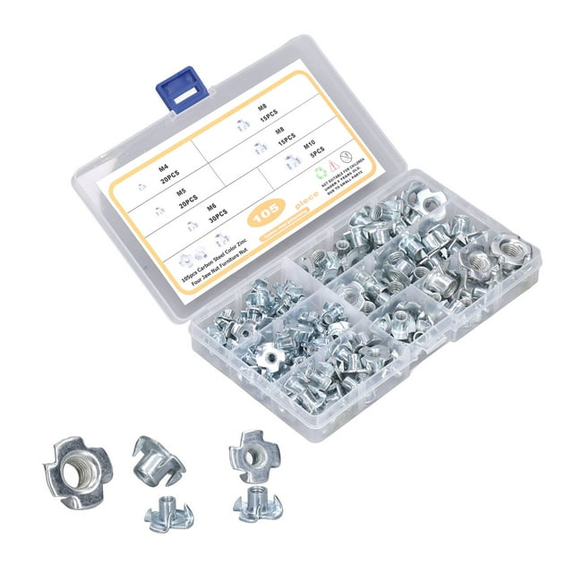 LAFGUR 105 Pcs Kit d'Assortiment d'Écrous en T M4M10 en Acier Galvanisé pour Entretien, Kit d'Écrous en T