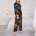 thumbnail image 3 of Fuzoiu World Map Of Digital Circuits Print Women's Long-Sleeved Pajama,Lounge Button Down Nightwear,Womens Notch Collar Pajama Set-XX-Large, 3 of 7