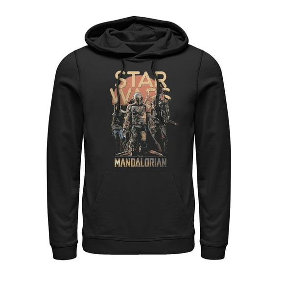 Men's Star Wars: The Mandalorian Grunge Character Pull Over Hoodie Black Medium