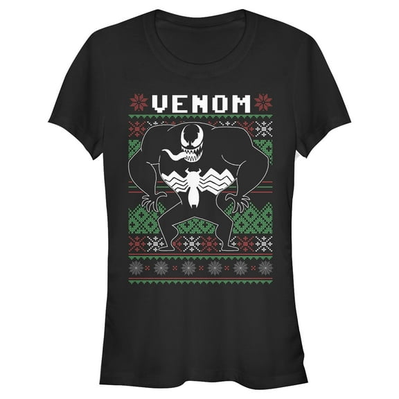 Junior's Marvel Ugly Christmas Venom Tongue  Graphic Tee Black X Large