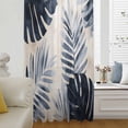 thumbnail image 6 of Navy Blue Palm Leaves Sheer Curtains 54 Inches Long, Tropical Botanical Retro Light Filering Curtains, Breathable Simi Curtain Privacy Drapes for Kitchen Bathroom Lightweight Small Window Treatment, 6 of 9