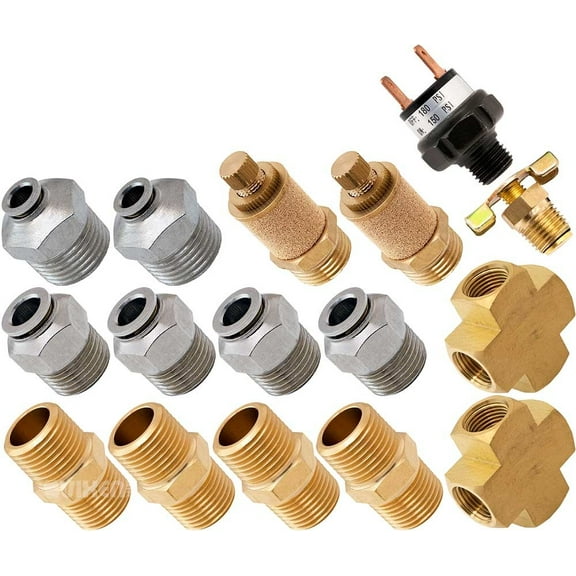 Vixen Air Set of Fittings for Four 1/2" NPT Air Valves using 3/8" and 1/4" OD Air Lines, Pressure Switch Included VXK1233