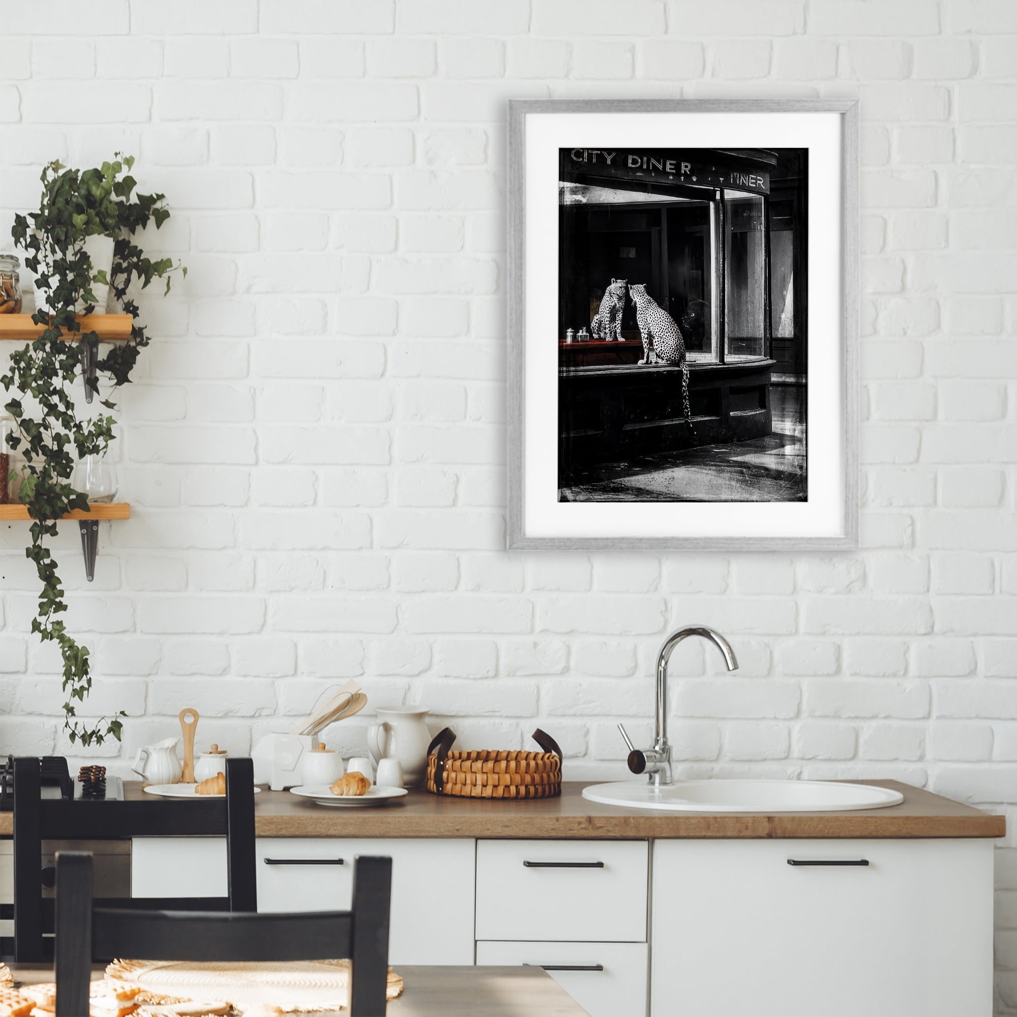 Stupell Industries Diner Noir Leopard Reflection Gray Framed Print Under Glass, design by Annabelle Hall