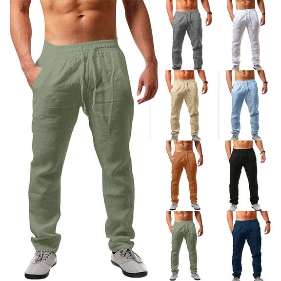 Migroa Men's Casual Pants Elastic Waist Drawstring Casual Trouser Lightweight Straight-Legs Loose Beach Yoga Pants for Travel And Lounge Wear Black L