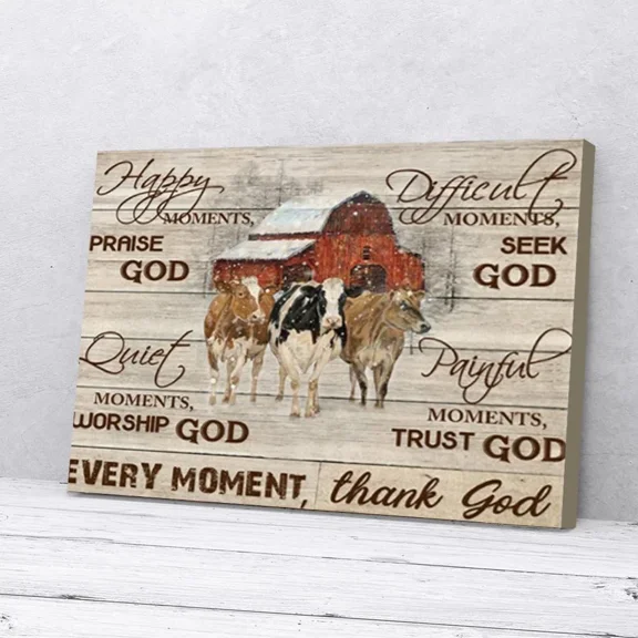 Poster Thank God Farmhouse In Winter Cow- UNFRAMED Poster Prints, Wall Art For Home Decor Or Office - Great Gift Idea For Friends & Family, 8x12