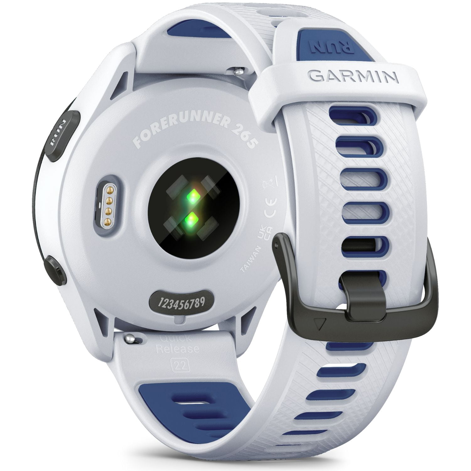 Garmin Forerunner 265 GPS Smartwatch, Whitestone/Tidal Blue Bundle with Deco Essentials Charging Dock for Garmin Venu 3 + Silicone Dust Cover + USB Type C Charging and Sync Cable