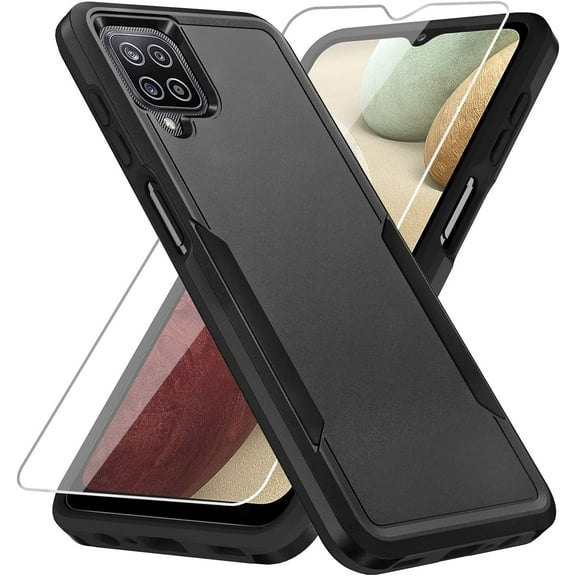 Galaxy A12 Case, Heavy-Duty Rugged Slim Shockproof Protective Phone Case with Screen Protector, Blue (Military Grade Drop Tested, TPU PC)