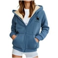 thumbnail image 6 of GaThRRgYP Winter Womens Fleece Coat Plush Coat,Women's Fashionable Christmas Printed Fleece Hooded Sweatshirt Jacket Blue XXL, 6 of 8