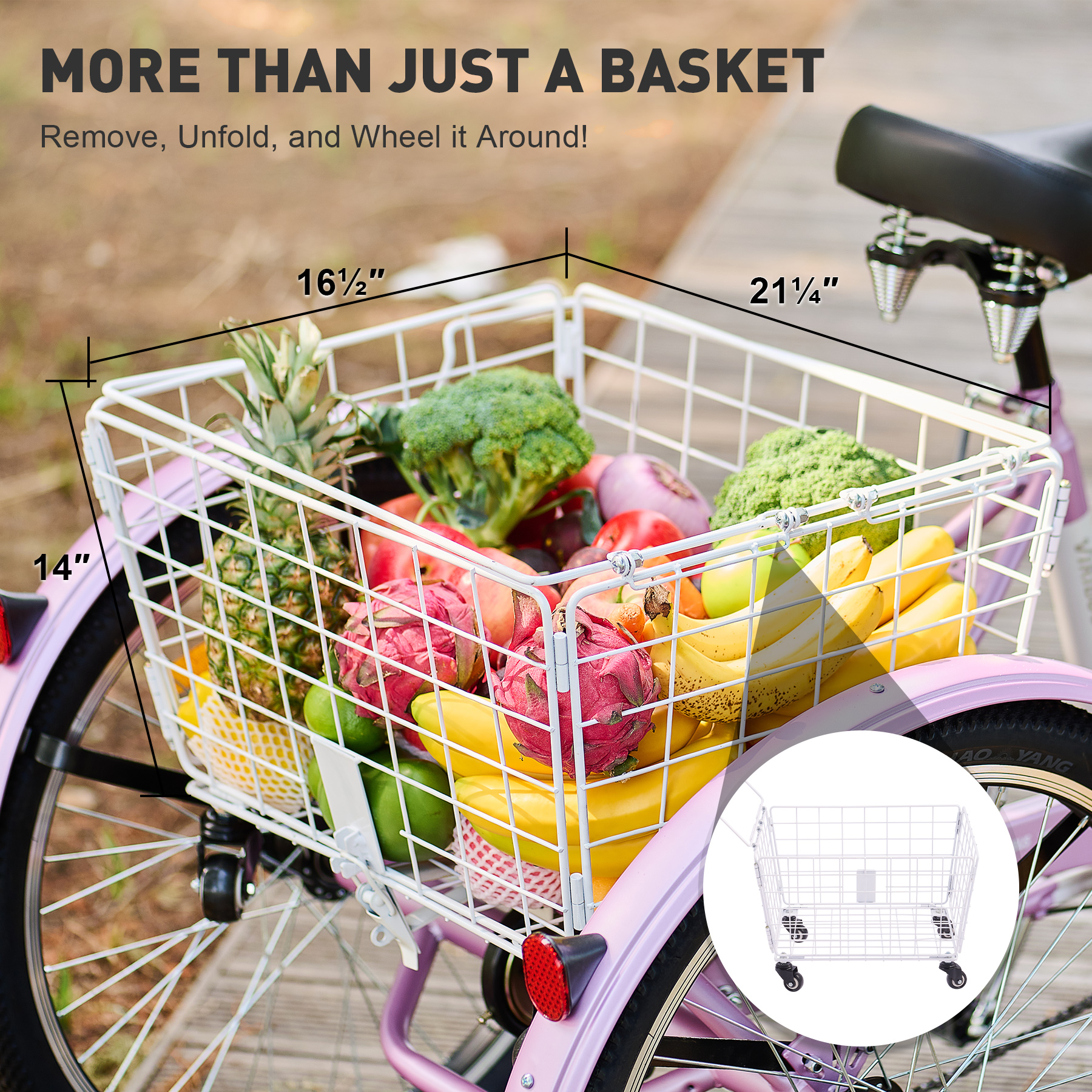 VIRIBUS 24 Inch Adult Trike 7 Speed Bike w Adjustable Seat 2 Baskets Purple White