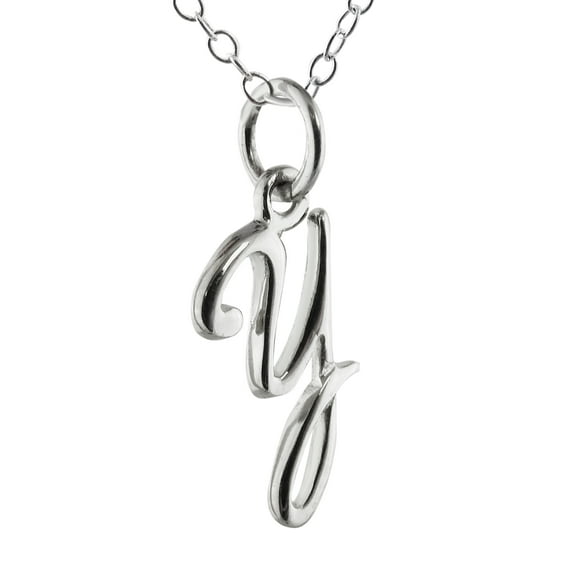 Sterling Silver Tiny Initial Letter Y Charm Necklace, 18" Chain, Cursive Handwriting