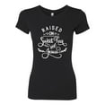 thumbnail image 2 of Wild Bobby Raised on Sweet Tea and Jesus Inspirational/Christian Women Slim Fit Junior Tee, Black, Small, 2 of 5