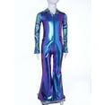 thumbnail image 6 of Haitryli Child Retro S Disco Outfit Boys Metallic Fabric Long Sleeve Zip Front Flared Pants Jumpsuit Blue 8, 6 of 7