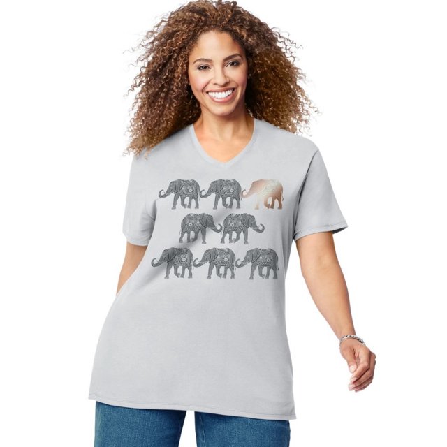 Just My Size Womens Short Sleeve Graphic Tee, 3X, Elephant Light Steel