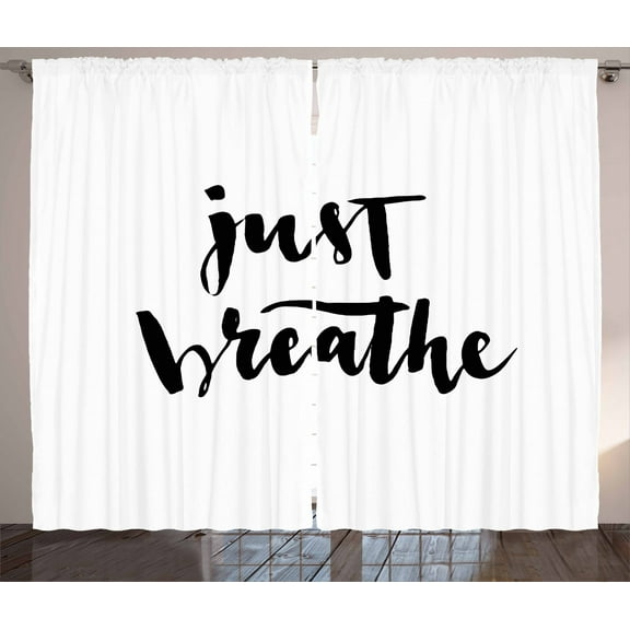 Ambesonne Just Breathe Curtains 2 Panel Set, Modern Lettering, 108" x 63", Black White