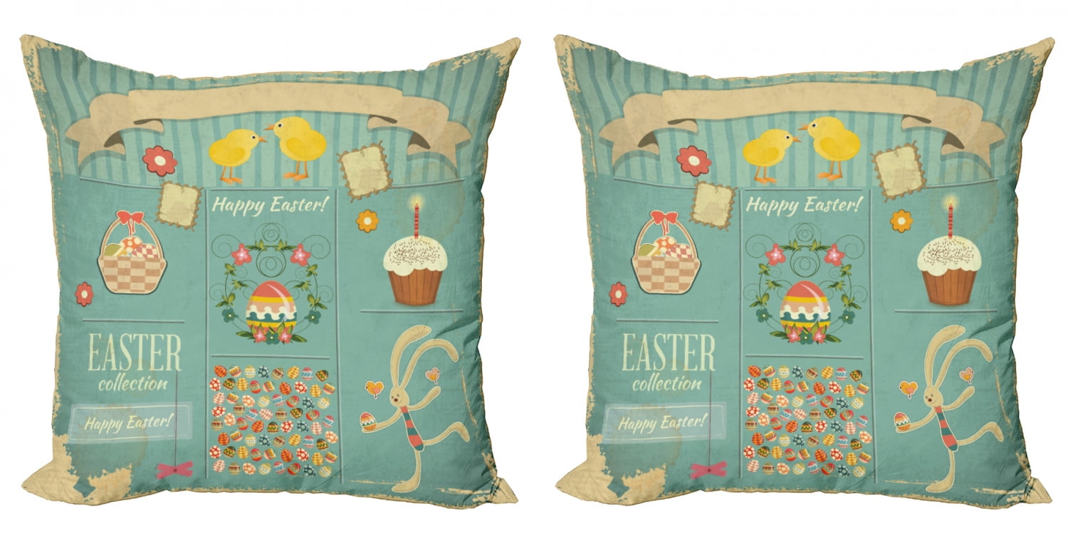 Easter Throw Pillow Cushion Cover Pack of 2, Easter Themed Rabbit