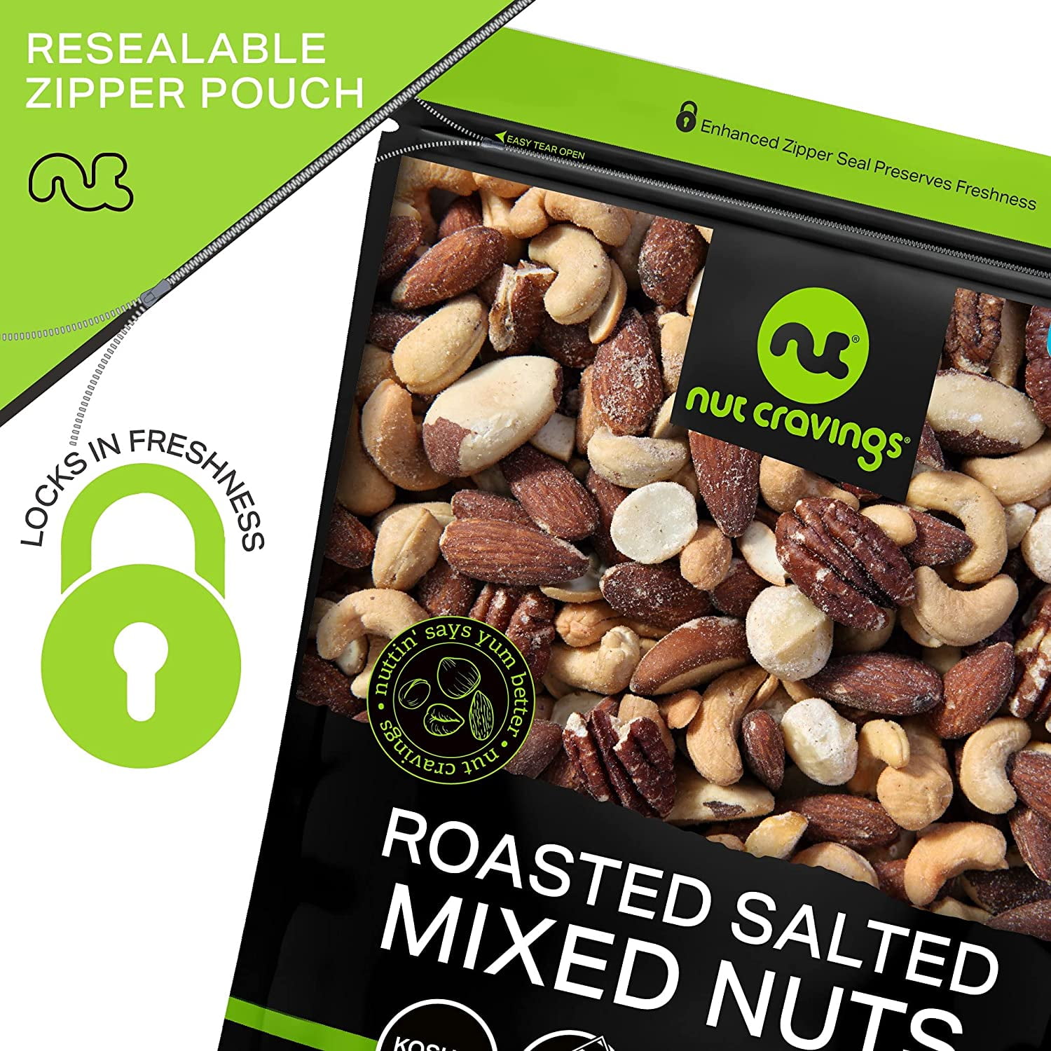Nut Cravings Mixed Nuts Roasted & Salted Brazils, Pecans, Almonds, Hazelnuts, Cashews (2 lbs)