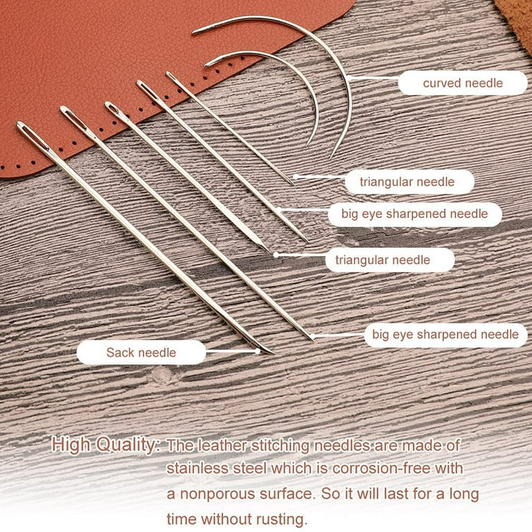Heavy Duty Hand Sewing Needles Kit 14 Pcs Leather Needles for Hand Sewing  Upholstery Needles Leather Sewing Needles with Curved Sewing Needles for