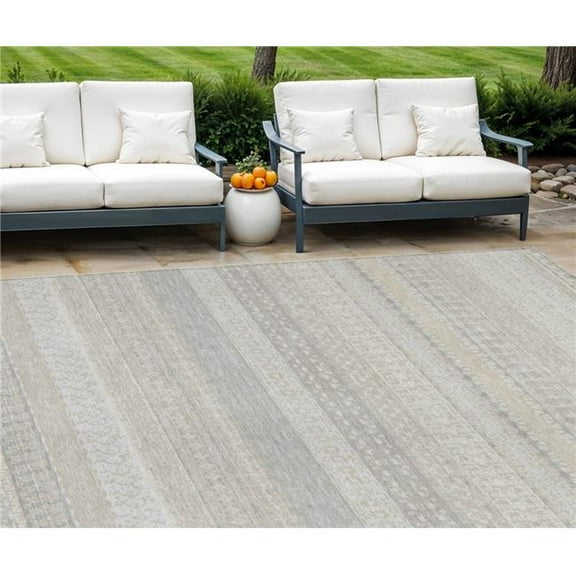 HomeRoots 576962 9 x 12 ft. Striped Washable Indoor & Outdoor Rectangle Area Rug, Ivory