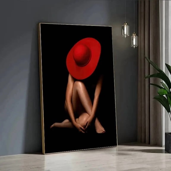 Large Modern Abstract Red Canvas Print - 1pc Frameless Wall Art, Contemporary Female Form Poster for Living Room and Bedroom Decor