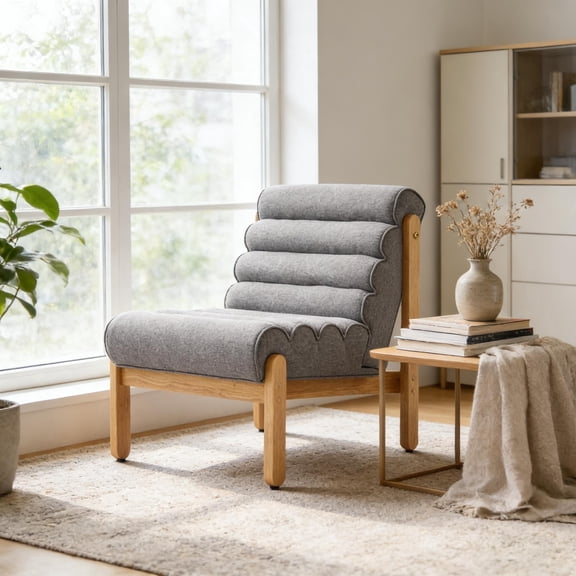 FFZ Accent Chair with Solid Wood Frame and Shearling-Style Cushion, 25.75 x 33 x 31.75 inch, Dark Gray