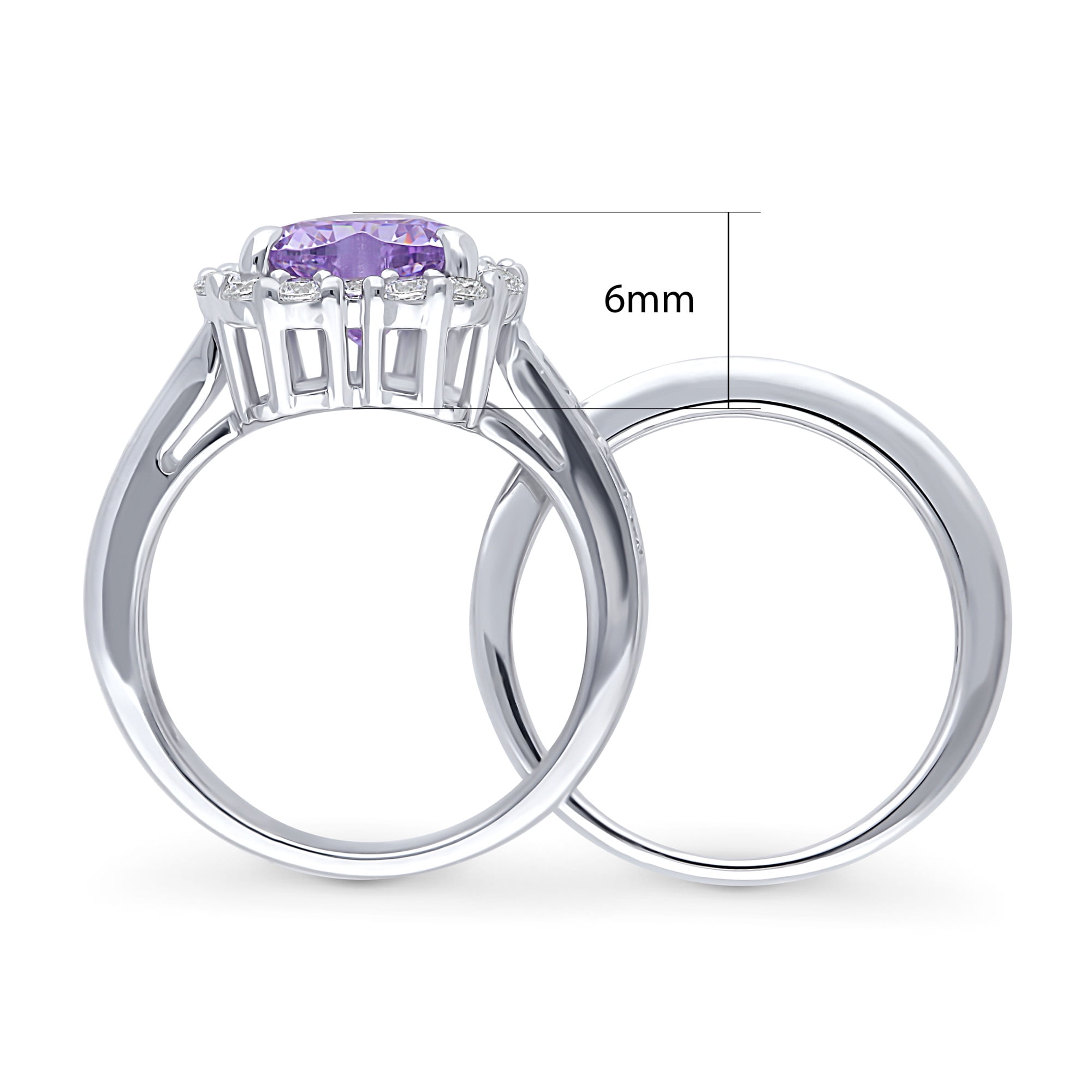 BERRICLE Sterling Silver Halo Wedding Engagement Rings Purple Heart Shaped Cubic Zirconia CZ Statement Heart Ring Set for Women, Rhodium Plated Size 7
