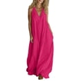 thumbnail image 2 of ClodeEU Women's V Neck Sleeveless Loose Fit Dress with Pockets ,Casual Flowy Relaxed Midi Sundress Hot Pink,Women's Plus L, 2 of 6