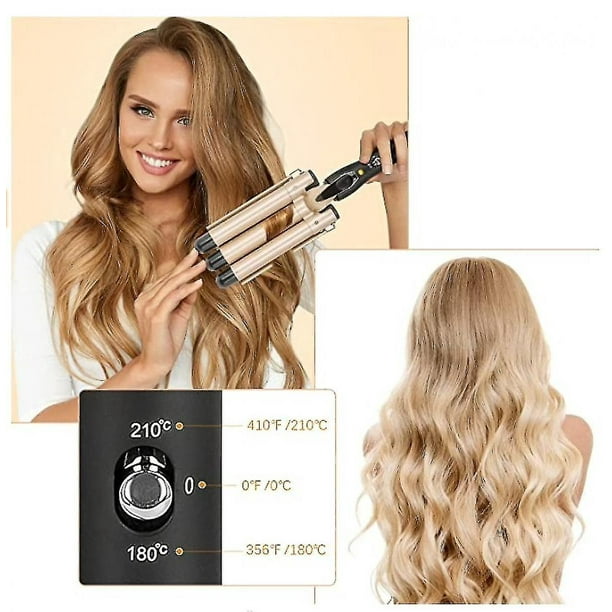 Hair Wavers For Women Hair Crimpers With Heat resistant Gloves 32mm Professional 3 Barrel Hair Waver For Long Hair Waver Curling Wand With Temperat Walmart