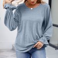 thumbnail image 4 of ShomPort Women's Casual Puff Long Sleeve T-Shirts Trendy V-Neck Loose Dressy Tunic Tops for Leggings, 4 of 7