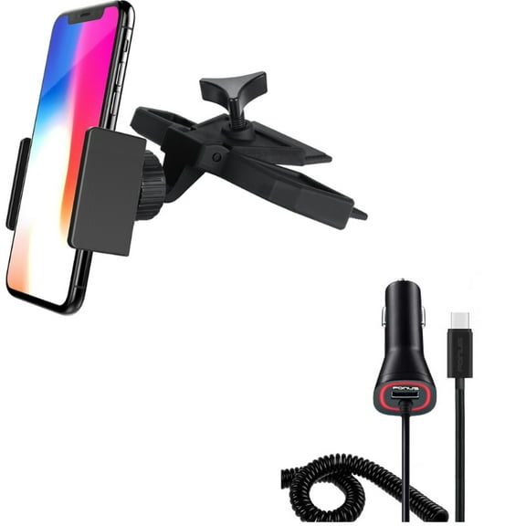 Holder CD Slot Car Mount w Power Type-C Quick Charger G1X for Motorola Moto G7 Power Play G6 - Nokia 3.1, 7.1, 8, Plus - OnePlus 5T, 6, 6T, 7 Pro - Razer Phone 2 - RED Hydrogen One