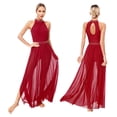 thumbnail image 1 of TiaoBug Womens Lyrical Dance Dress Sleeveless Keyhole Back Shiny Rhinestones Side Split Mesh Maxi Dress Burgundy L, 1 of 7