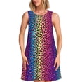thumbnail image 1 of Xecao Robe d'Été Dégradé Arc-en-Ciel Léopard pour Femmes Robes Décontractées de Plage Sans Manches T-Shirt Robe Évasée avec Poches, 1 of 7