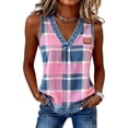 thumbnail image 4 of Tank Tops for Women V Neck Pleated Print Sleeveless Satin Summer Tops, 4 of 5