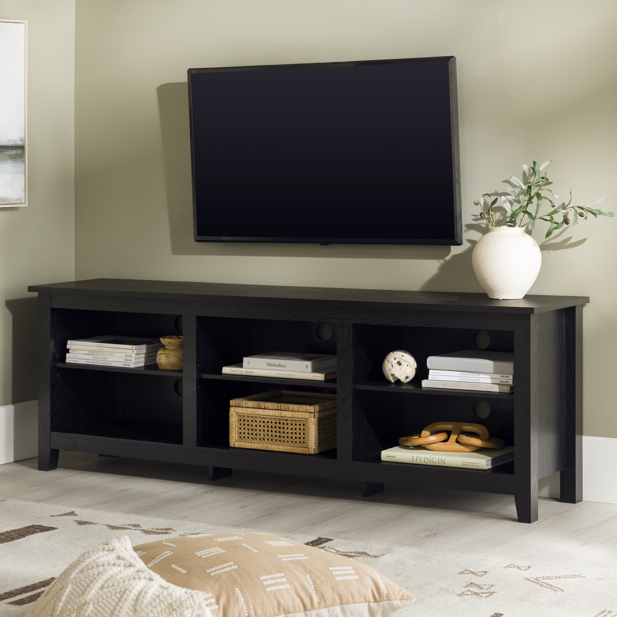 Woven Paths Open Storage TV Stand for TVs up to 80", Black - image 3 of 14