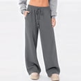 thumbnail image 2 of Women Fleece Lined Wide Leg Sweatpants - Drawstring Elastic Waisted Barrel Pants Loose Casual Lounge Travel Pants,Dark Gray S, 2 of 4