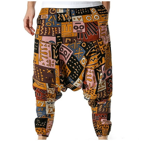 

Dadaria Wide Leg Pants for Men High Waisted Boho Men Hippie Pants Baggy Boho Trousers Linen Drawstring Harem Yoga Long Pants Brown S Female
