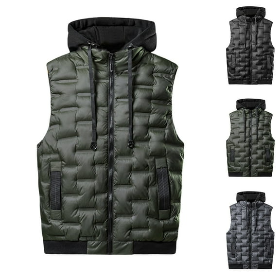 Hinvhai Men's Casual Lightweight Warm Thin Outerwear Vest Windbreaker Sleeveless Jacket with Hood Gray 8(XL)