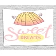 thumbnail image 1 of Sweet Dreams Tapestry, Cute Sleeping Jelly with Wings Design Hand Lettering Calligraphy Dessert Theme, Wall Hanging for Bedroom Living Room Dorm Decor, 60W X 40L Inches, Cream Pink, by Ambesonne, 1 of 2