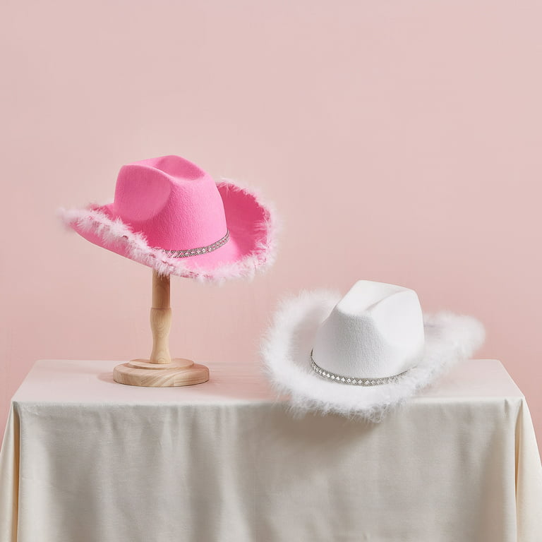 Douhoow Felt Cowboy Hat for Women Fluffy Feather Trim Disco Cowgirl Hat for  Role Play Cos