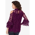 thumbnail image 2 of Roaman's Women's Plus Size Lace Cold-Shoulder Top, 2 of 4