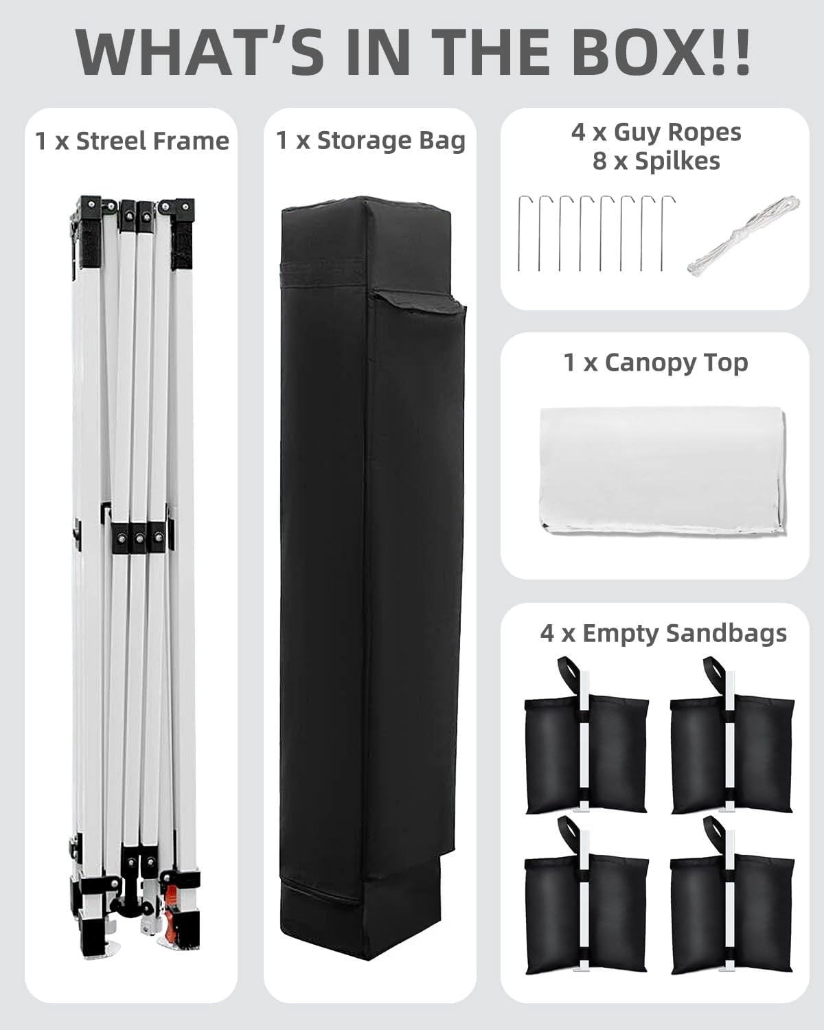 10x10 Pop Up Canopy Tent, Easy Up Canopy with 3 Adjustable Height, Outdoor Sun Shade with 4 Sandbags & Carrying Bag for Camping, Parties,Outdoor Events - White