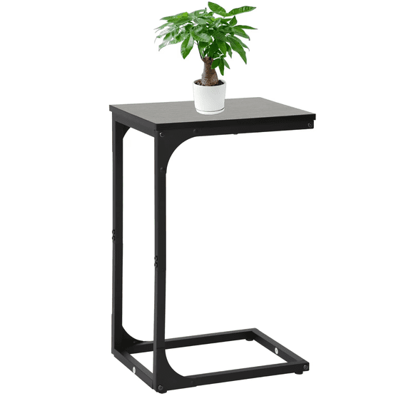 YRLLENSDAN C Shaped End Table, Small Metal Side Table Slide Under Couch, Bed Table with Adjustable Feet for Small Space, Living Room, Bedroom, Bedside, Black