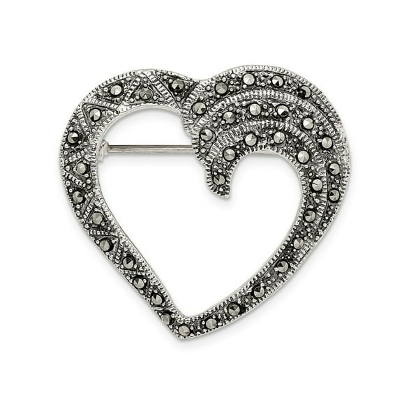Sterling Silver Marcasite Heart Pin