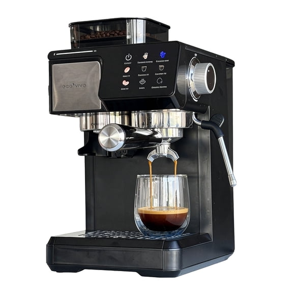 Ecoviva Electrical Coffee Grinders, 20 Bar with Steam Wand, Compact Stainless Steel for Home Lattes and Cappuccinos