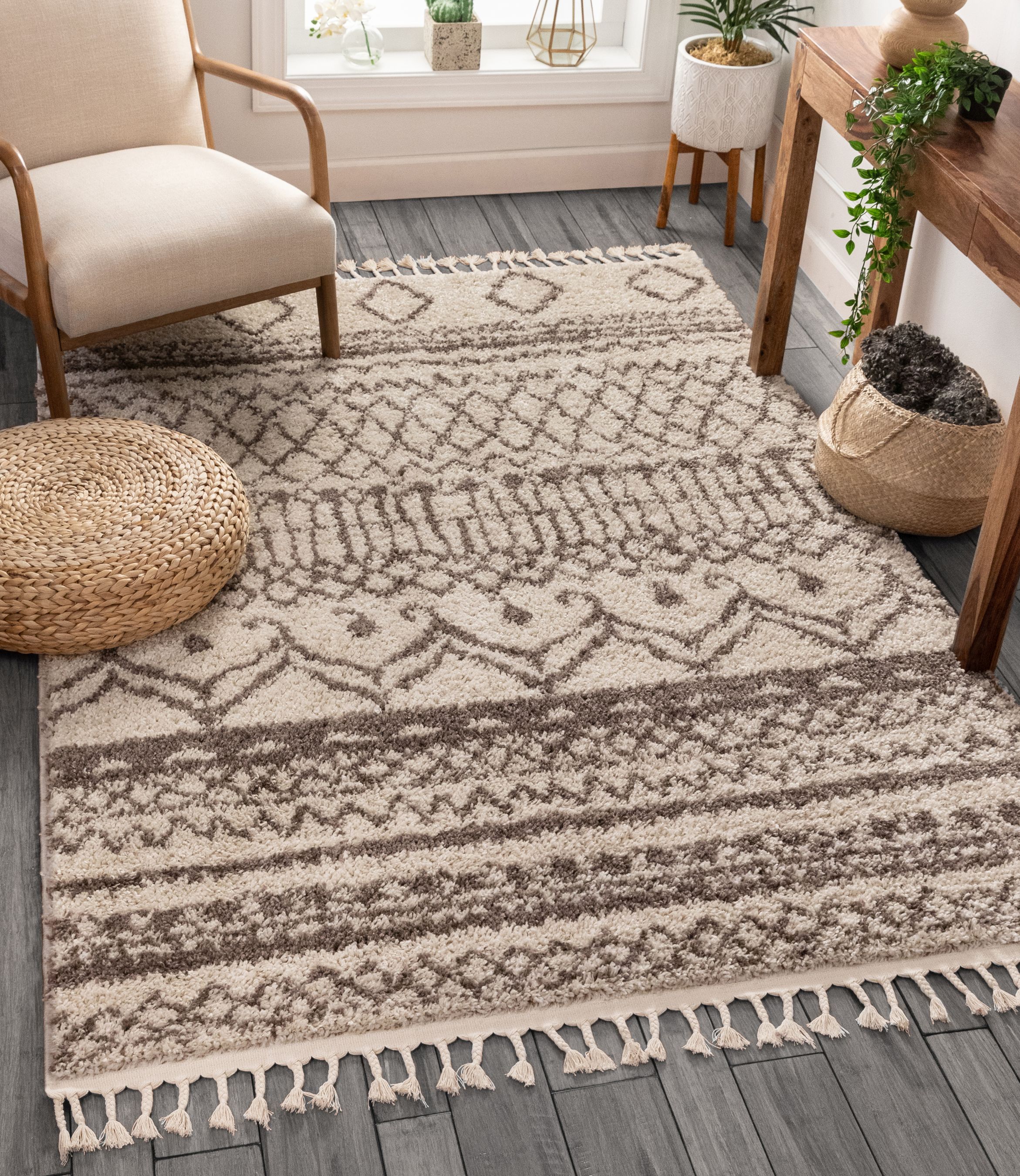 Well Woven Cabana Natural Modern Tribal Shag Moroccan Trellis Area Rug